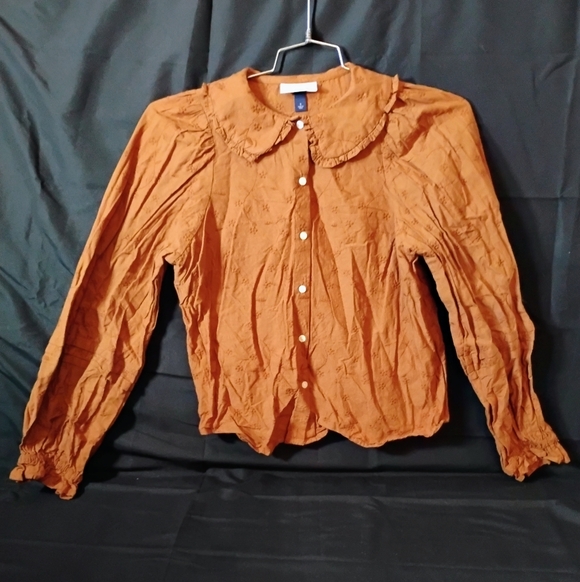 Universal Thread Rust Ruffle Collar Button-Down Blouse - Picture 2 of 6